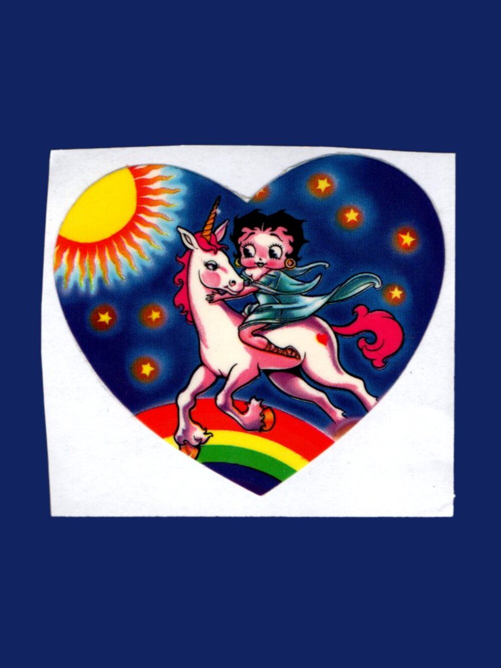 Lisa Frank Betty Boop Riding Unicorn Heart Sticker Vintage 1982 Refurbished